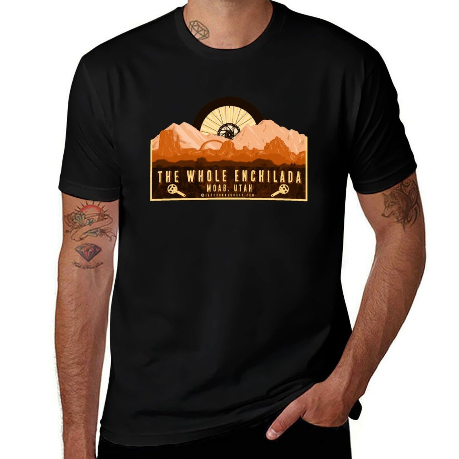 Mountain Biking Moab - ホール・エンチラーダ・マウンテンバイク・トレイル・モアブTシャツ ソフトコットンプリントTシャツ