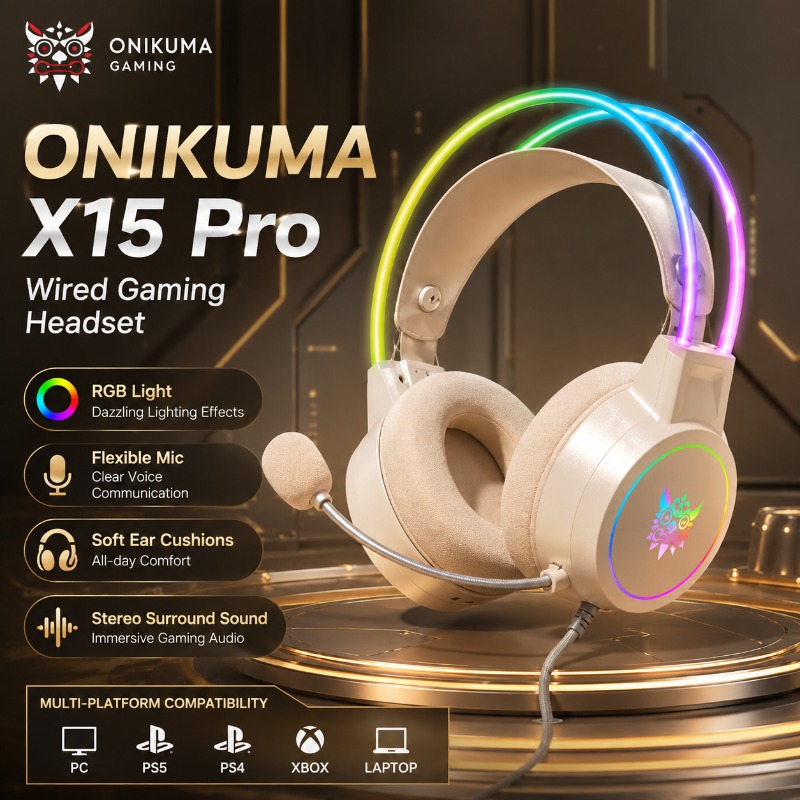 Head Racket Boom - ONIKUMA X15 Pro ゲーミングヘッドセット 有線 RGB
